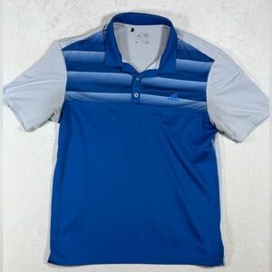 Adidas Men's Striped Performance Blue and Gray Polo